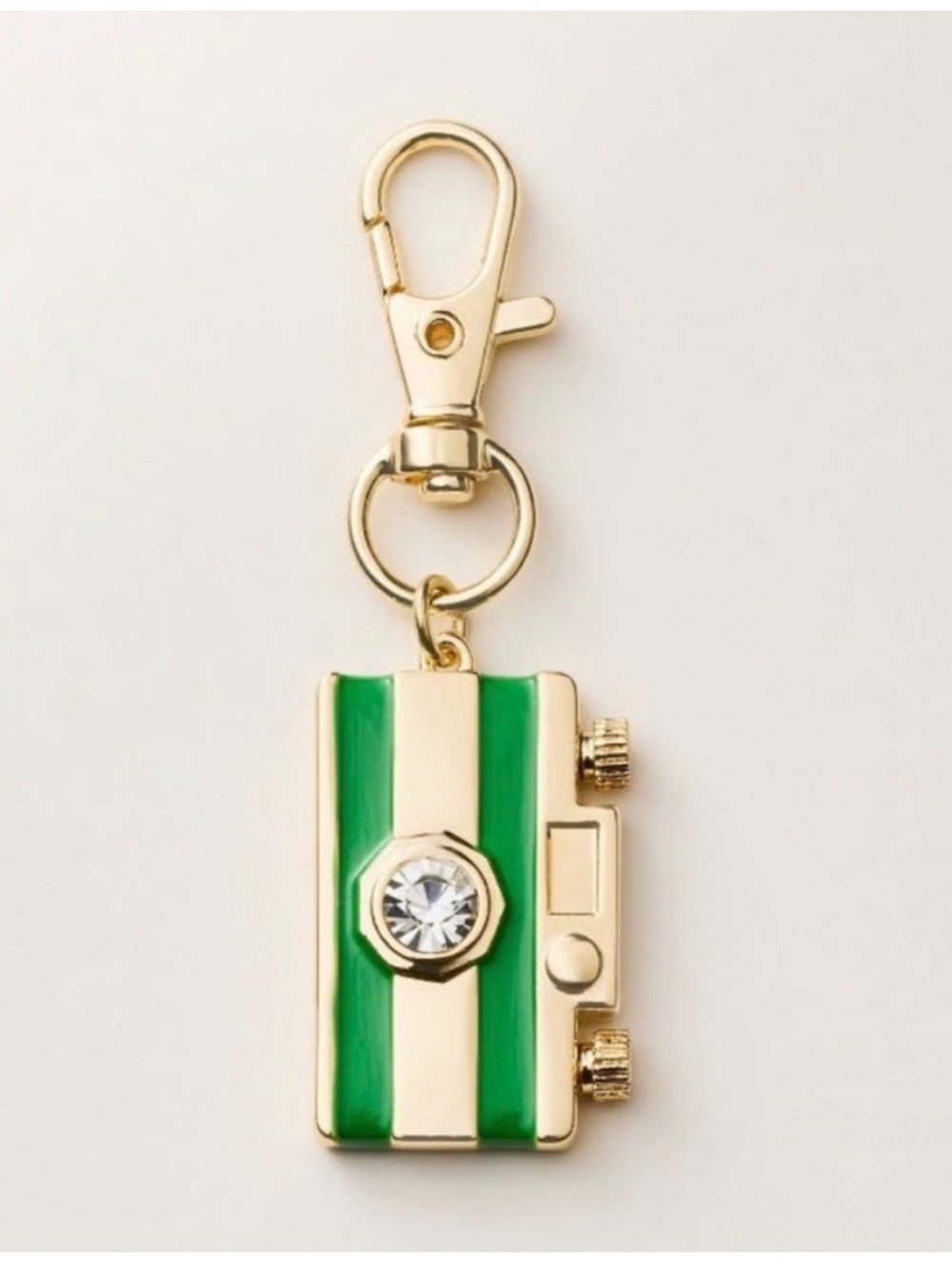 New Kate Spade x Target Green White Striped Camera Gold Crystal bag charm girly